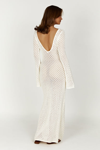 Sorielle Crochet Fishtail Flare Sleeve Maxi Dress