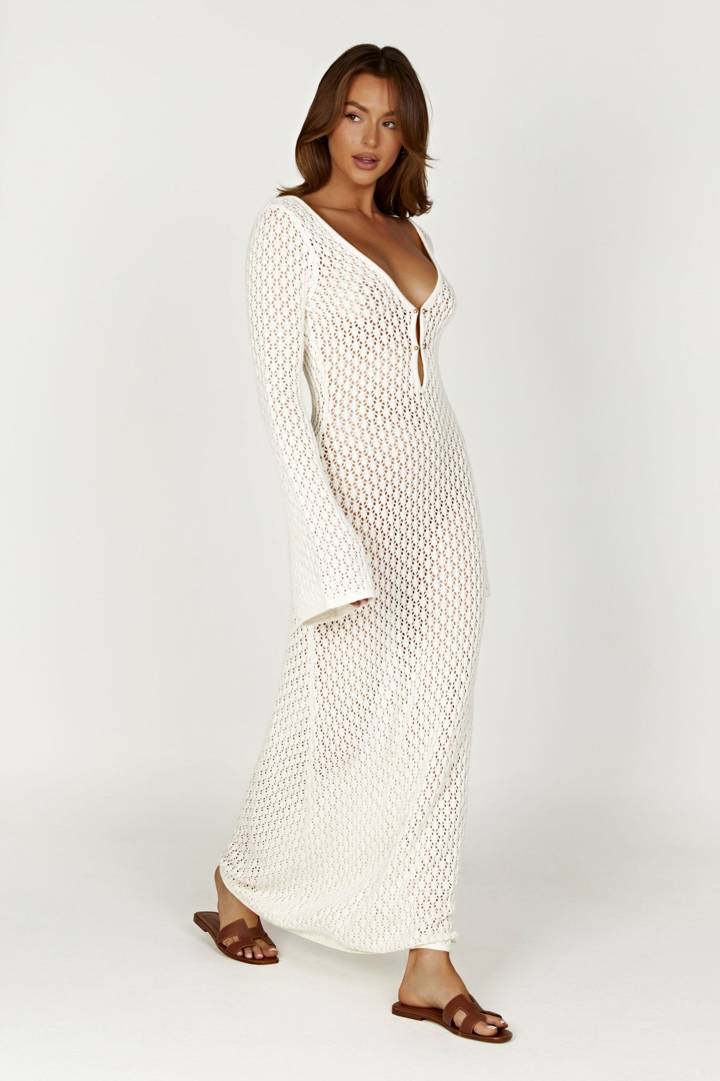 Sorielle Crochet Fishtail Flare Sleeve Maxi Dress